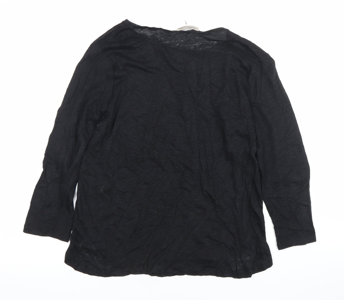 Zara Women Black Beaded Crew Neck Long Sleeve Cotton T-Shirt Size M