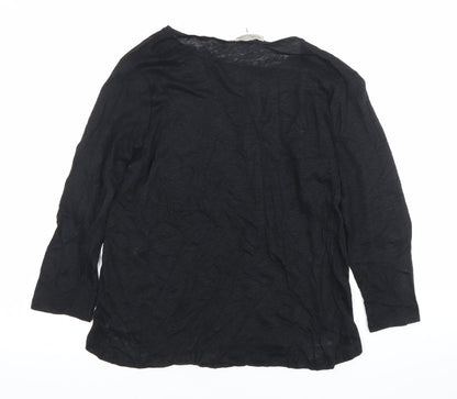 Zara Women Black Beaded Crew Neck Long Sleeve Cotton T-Shirt Size M
