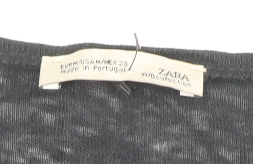 Zara Women Black Beaded Crew Neck Long Sleeve Cotton T-Shirt Size M