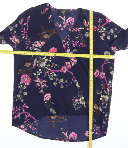 AX Paris Women’s Blue Floral Wrap Blouse Size 12 Long Sleeve Top