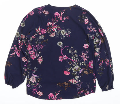 AX Paris Women’s Blue Floral Wrap Blouse Size 12 Long Sleeve Top