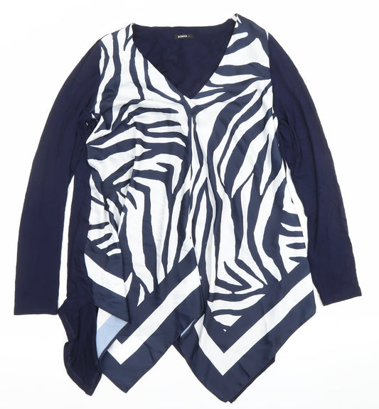 Additional front view of Roman women’s blue zebra print tunic blouse long sleeve s v-neck