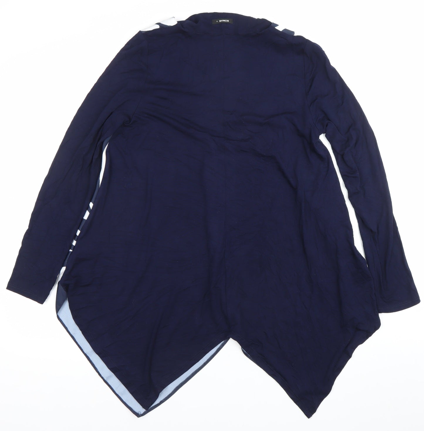 Roman Womens Blue Zebra Print Tunic Blouse Long Sleeve S V-Neck