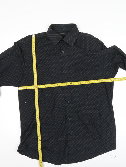 Taylor & Reece Men’s Black Striped Long Sleeve Button-Up Shirt Size 16