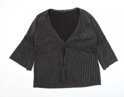 BM Collection Womens Black Glitter Cardigan L 3/4 Sleeve V-Neck