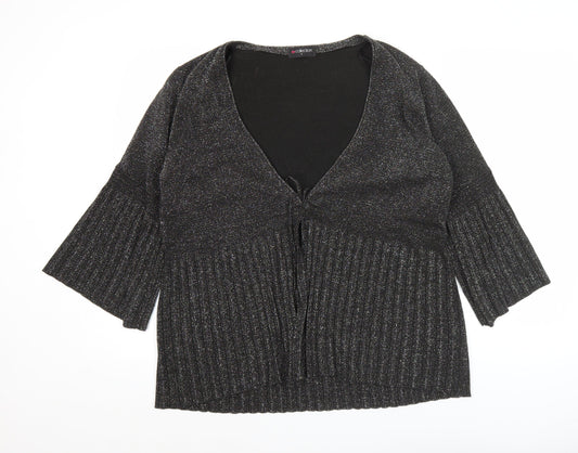 BM Collection Womens Black Glitter Cardigan L 3/4 Sleeve V-Neck