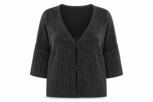 BM Collection Womens Black Glitter Cardigan L 3/4 Sleeve V-Neck