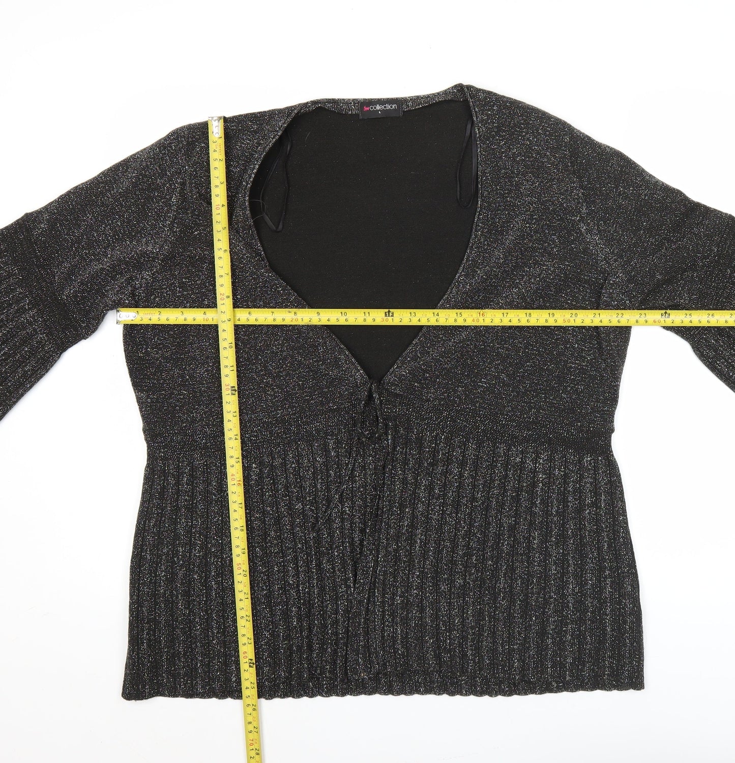 BM Collection Womens Black Glitter Cardigan L 3/4 Sleeve V-Neck