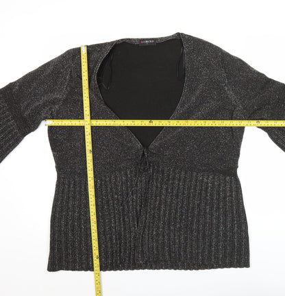 BM Collection Womens Black Glitter Cardigan L 3/4 Sleeve V-Neck
