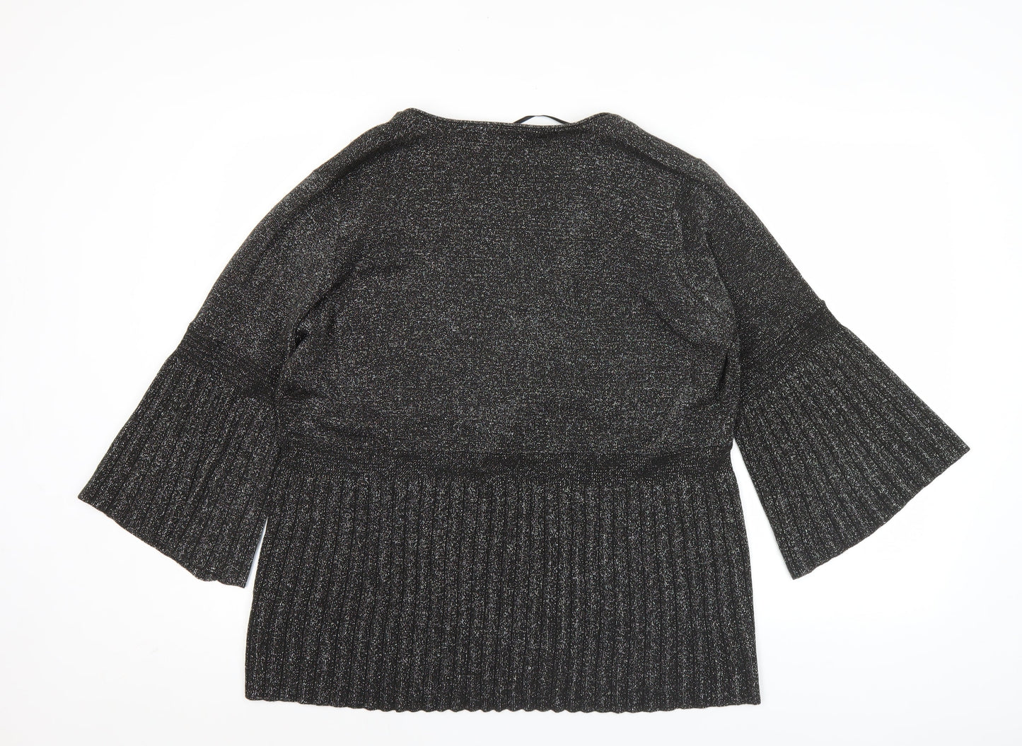 BM Collection Womens Black Glitter Cardigan L 3/4 Sleeve V-Neck