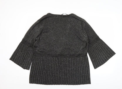 BM Collection Womens Black Glitter Cardigan L 3/4 Sleeve V-Neck