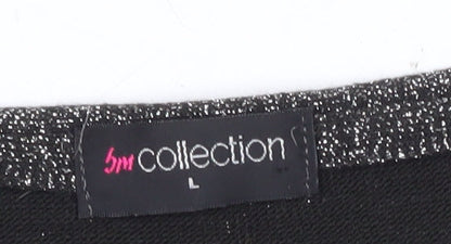 BM Collection Womens Black Glitter Cardigan L 3/4 Sleeve V-Neck