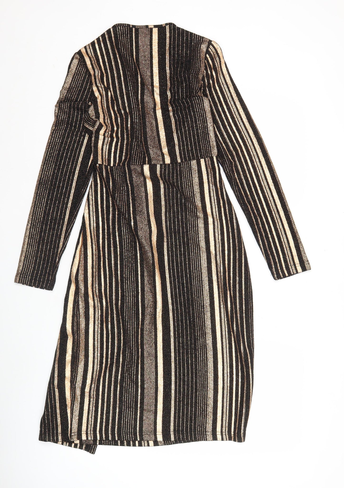 Blue Vanilla Womens Black Gold Striped Bodycon Knee Length Dress Size 10