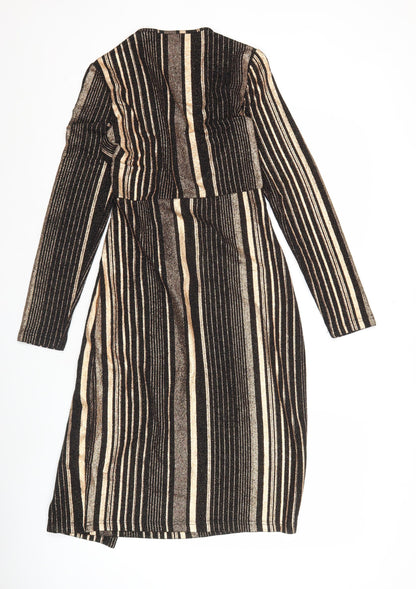 Blue Vanilla Womens Black Gold Striped Bodycon Knee Length Dress Size 10