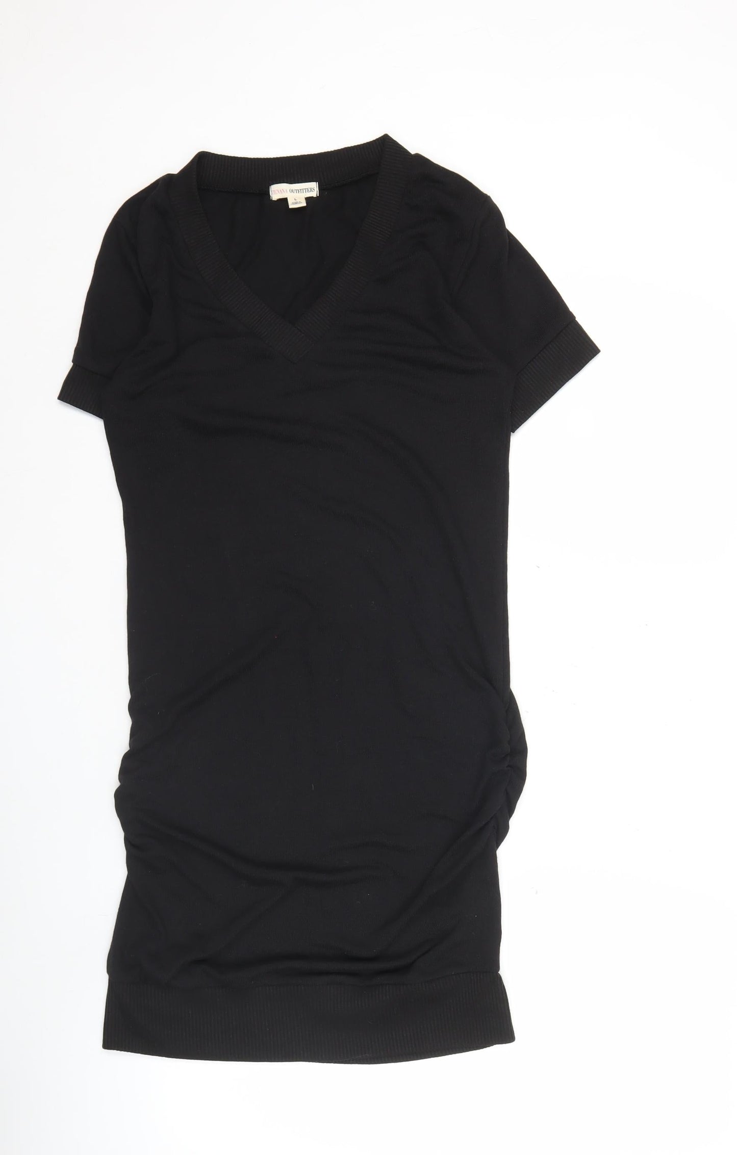 Zenana Outfitters Womens Black L Shift Dress Short Sleeve V-Neck