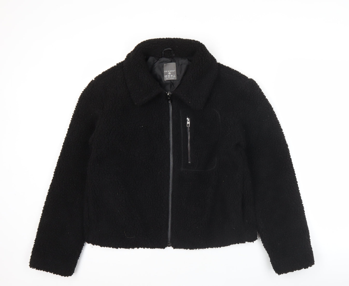 Primark Womens Black XS Fleece Bomber Jacket Zip Pockets
