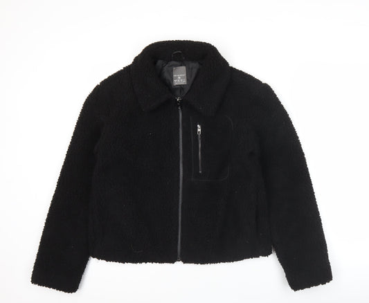 Primark Womens Black XS Fleece Bomber Jacket Zip Pockets