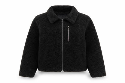 Primark Womens Black XS Fleece Bomber Jacket Zip Pockets