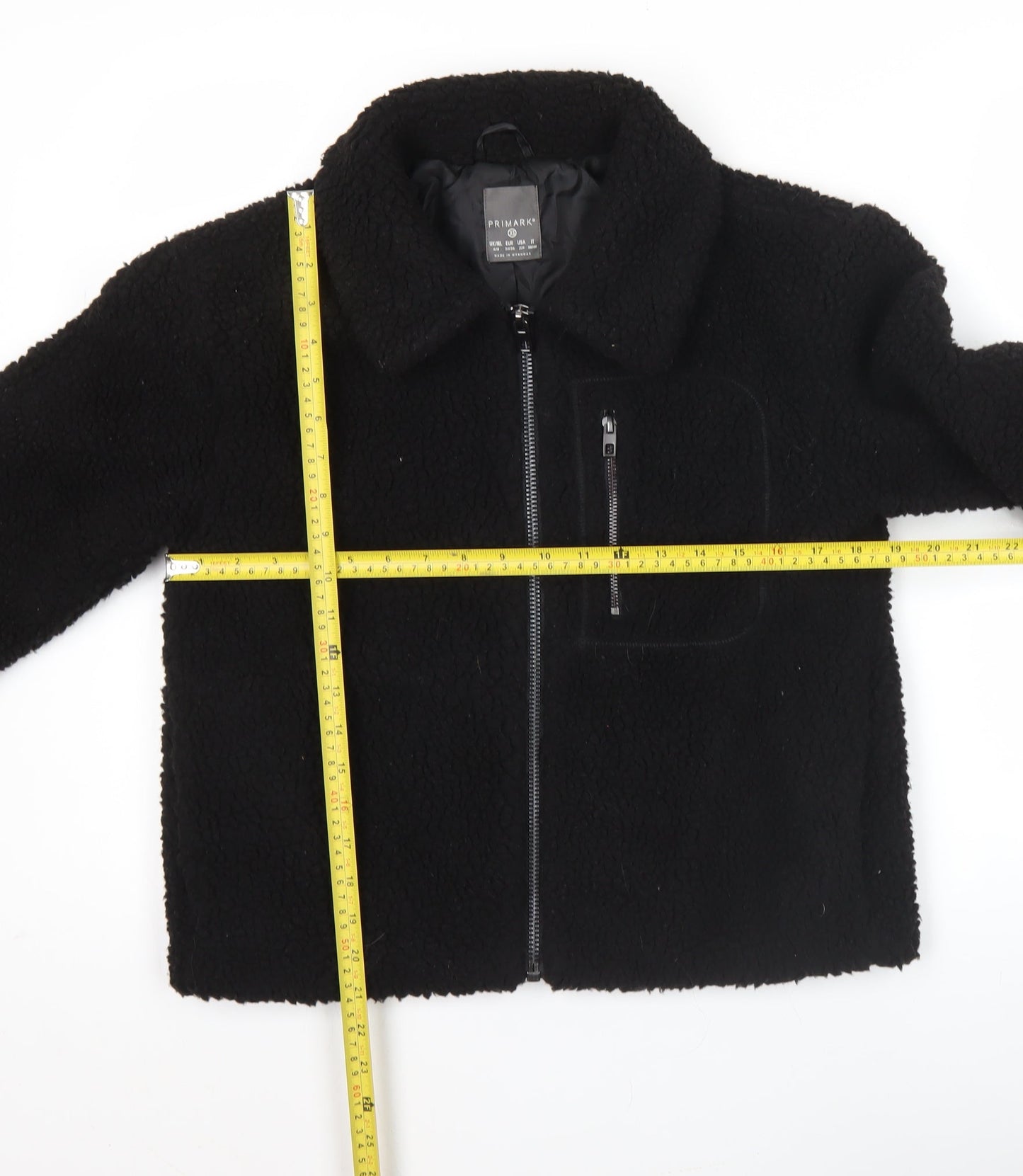Primark Womens Black XS Fleece Bomber Jacket Zip Pockets