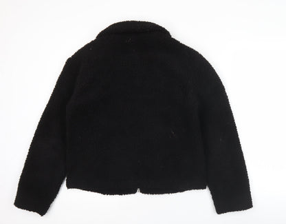 Primark Womens Black XS Fleece Bomber Jacket Zip Pockets