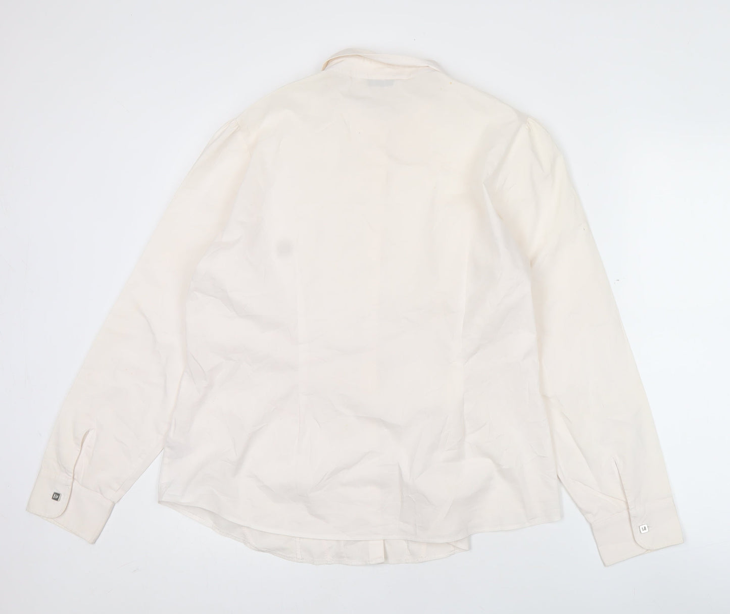 Marks & Spencer Women Ivory Size 18 Classic Button-Up Long Sleeve Cotton Blend Shirt