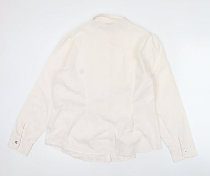 Marks & Spencer Women Ivory Size 18 Classic Button-Up Long Sleeve Cotton Blend Shirt