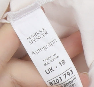 Marks & Spencer Women Ivory Size 18 Classic Button-Up Long Sleeve Cotton Blend Shirt