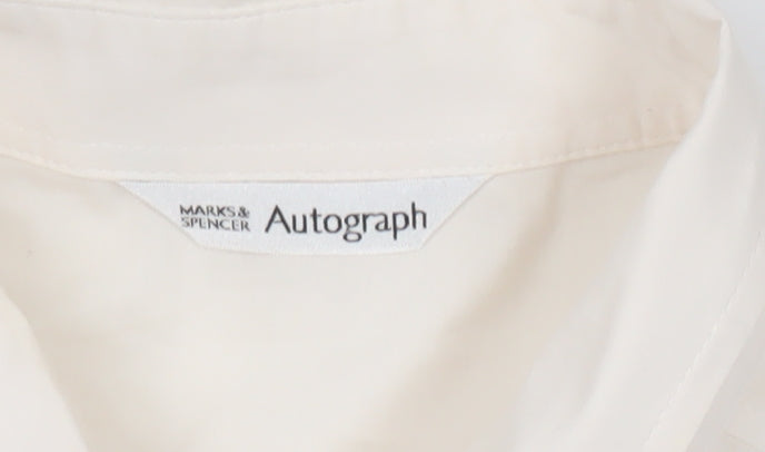 Marks & Spencer Women Ivory Size 18 Classic Button-Up Long Sleeve Cotton Blend Shirt