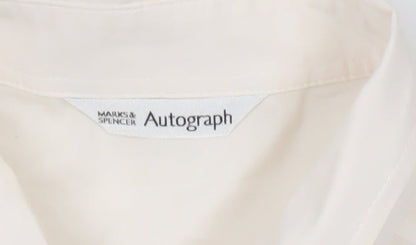 Marks & Spencer Women Ivory Size 18 Classic Button-Up Long Sleeve Cotton Blend Shirt