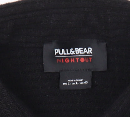 Pull&Bear Men’s Black Long Sleeve Button-Up Shirt Size L