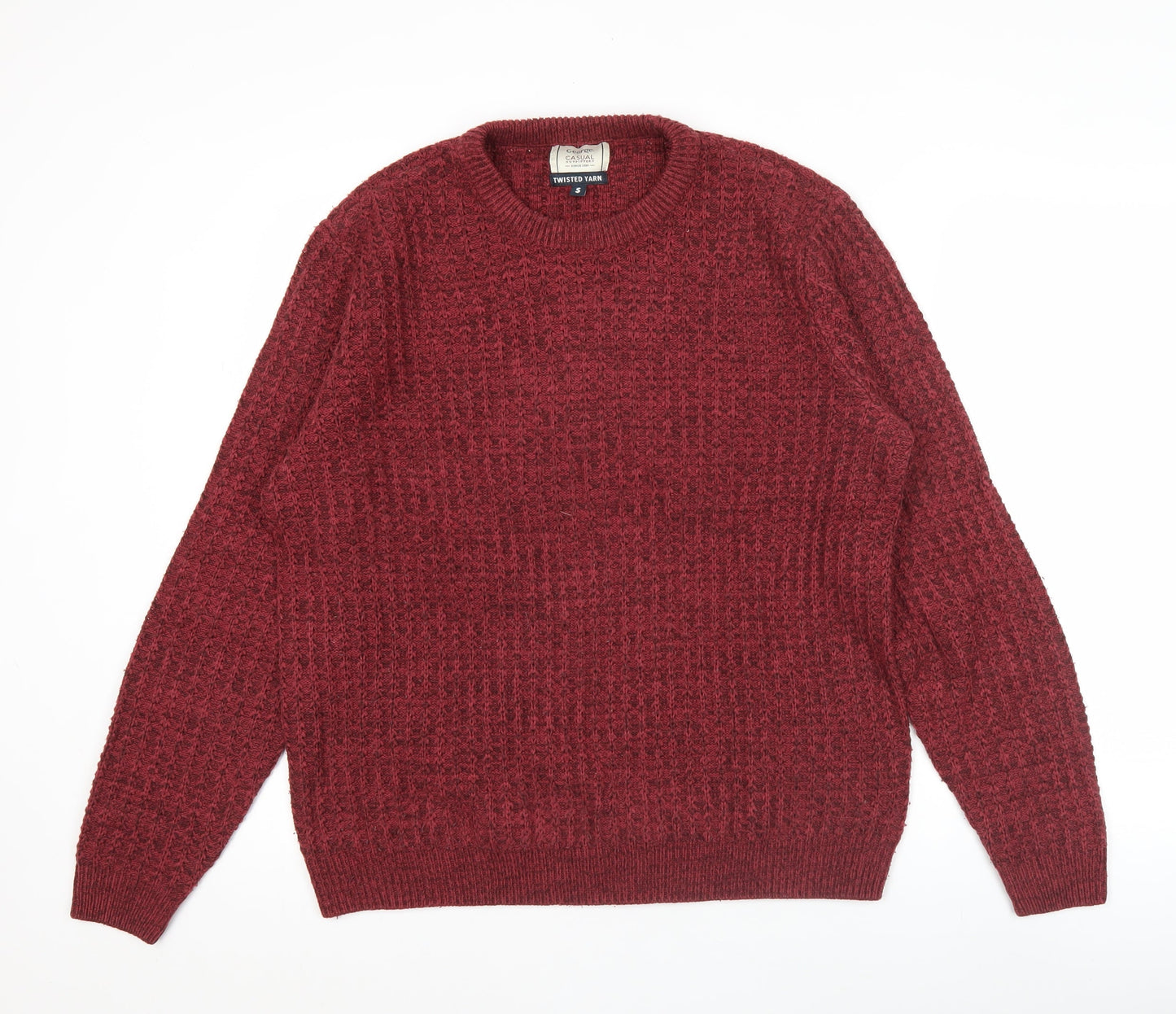 George Men’s Red Crew Neck Knit Jumper Pullover Size S