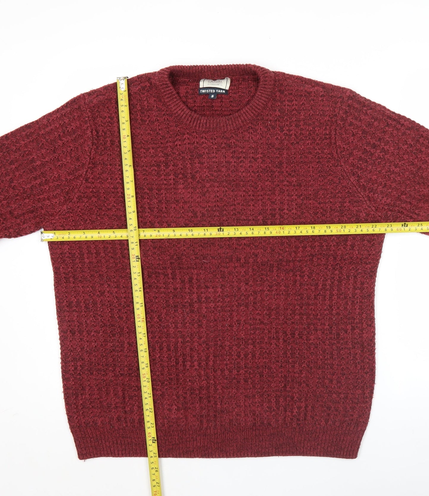 George Men’s Red Crew Neck Knit Jumper Pullover Size S
