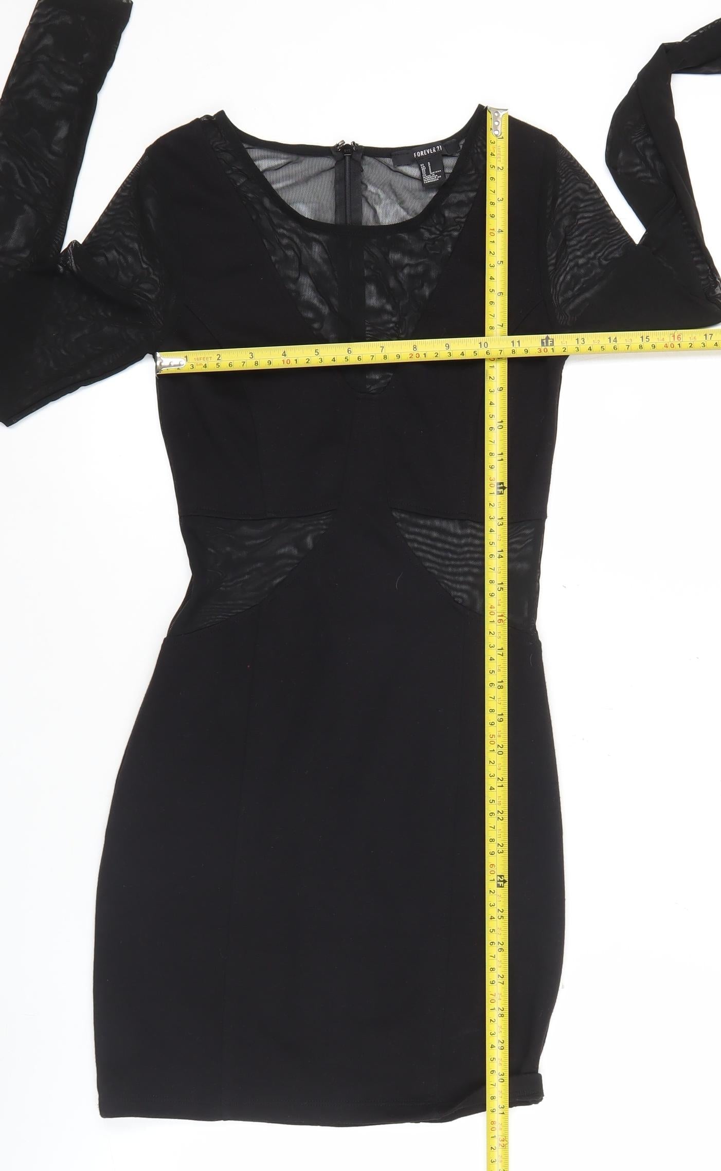 Forever 21 Women’s Black Bodycon Mini Dress Size S Long Sleeve Party