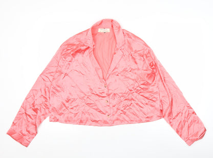Urban Outfitters Women Pink Satin Button-Up Cropped Shirt M