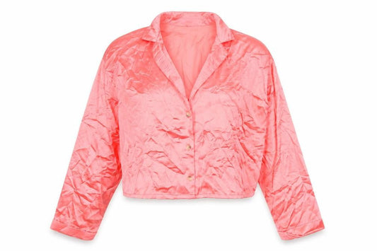 Urban Outfitters Women Pink Satin Button-Up Cropped Shirt M