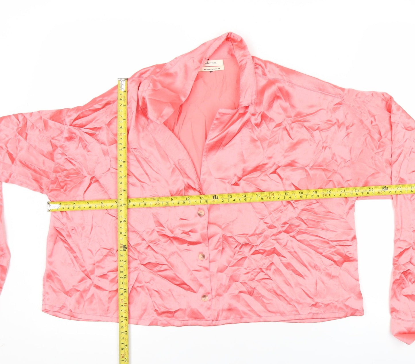 Urban Outfitters Women Pink Satin Button-Up Cropped Shirt M