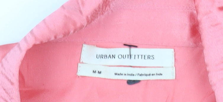 Urban Outfitters Women Pink Satin Button-Up Cropped Shirt M