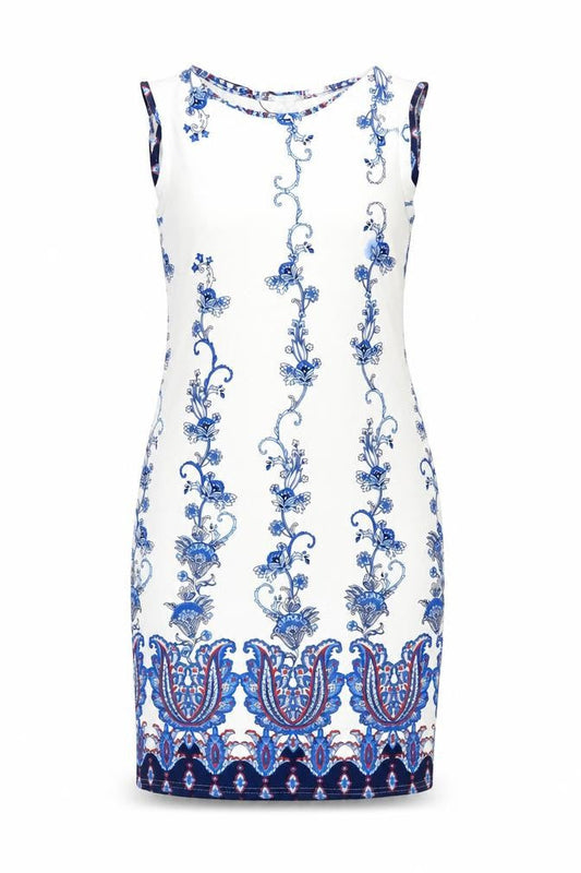 Boohoo Womens White Blue Sheath Dress Size 8 Sleeveless Floral