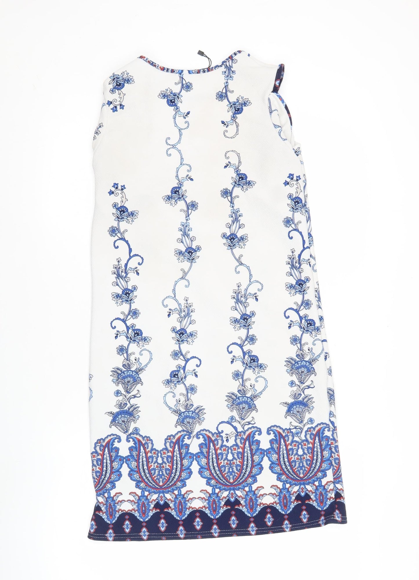 Boohoo Womens White Blue Sheath Dress Size 8 Sleeveless Floral