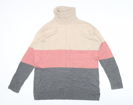 Next Women’s Beige Pink Grey Roll Neck Striped Jumper Size 14