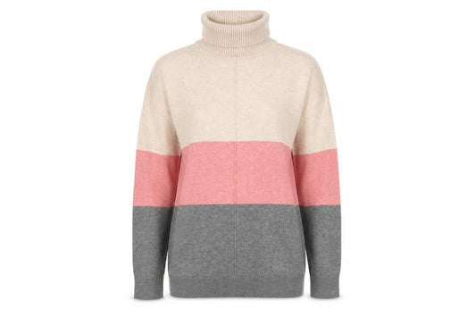Next Women’s Beige Pink Grey Roll Neck Striped Jumper Size 14