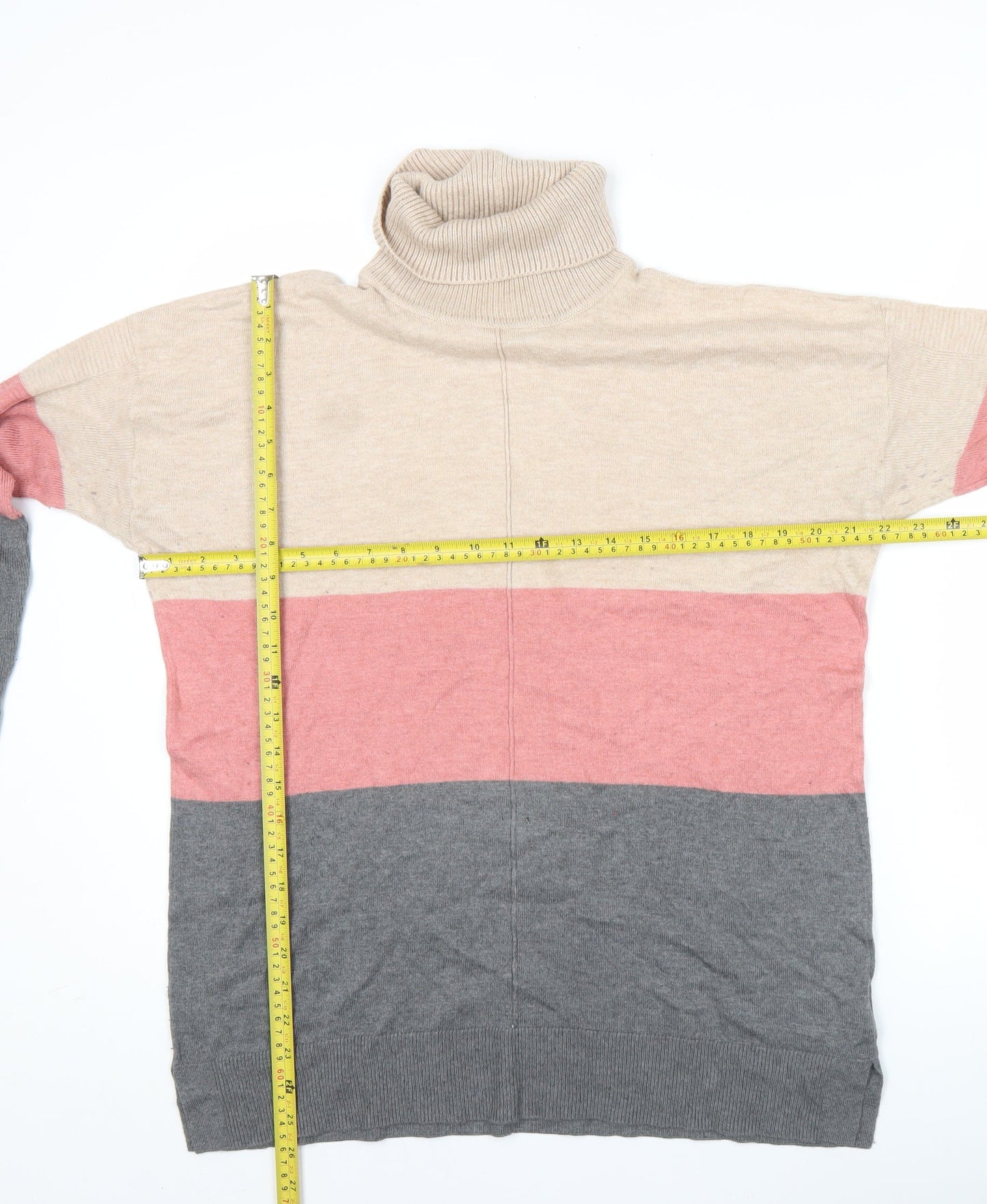 Next Women’s Beige Pink Grey Roll Neck Striped Jumper Size 14