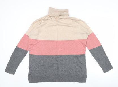 Next Women’s Beige Pink Grey Roll Neck Striped Jumper Size 14