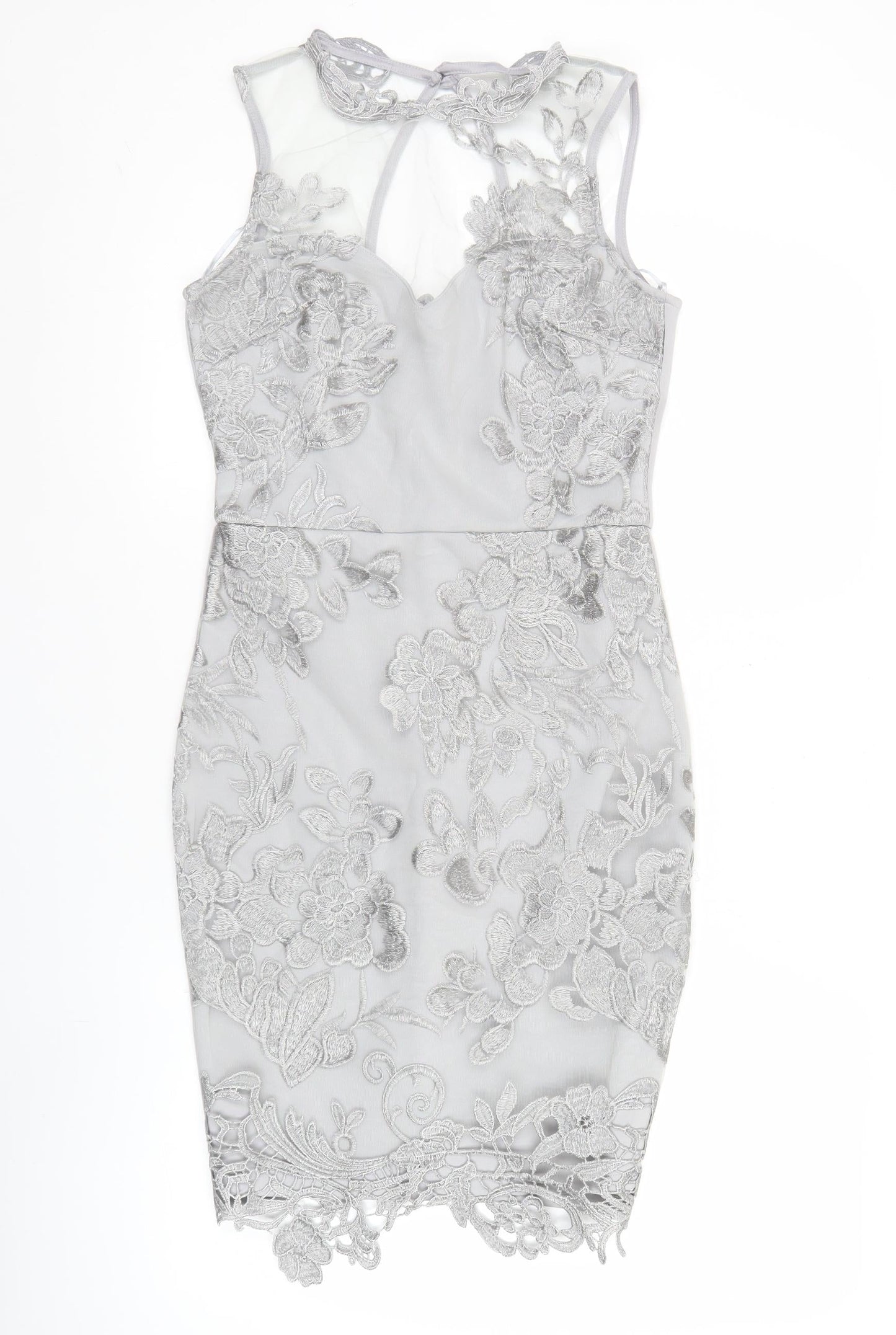 Liasy London Women’s Grey Lace Sheath Dress Size 10 Wedding Party
