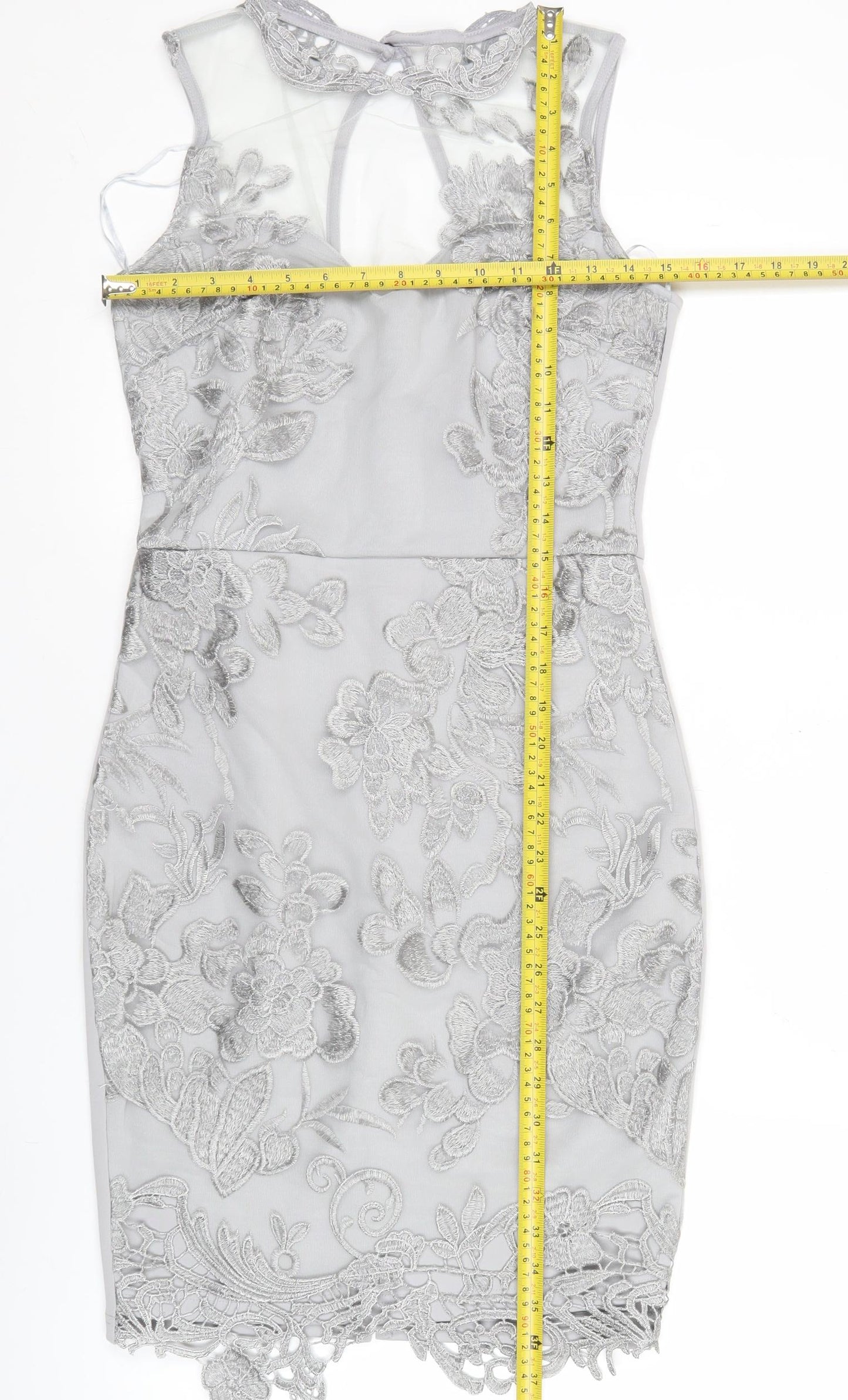 Liasy London Women’s Grey Lace Sheath Dress Size 10 Wedding Party