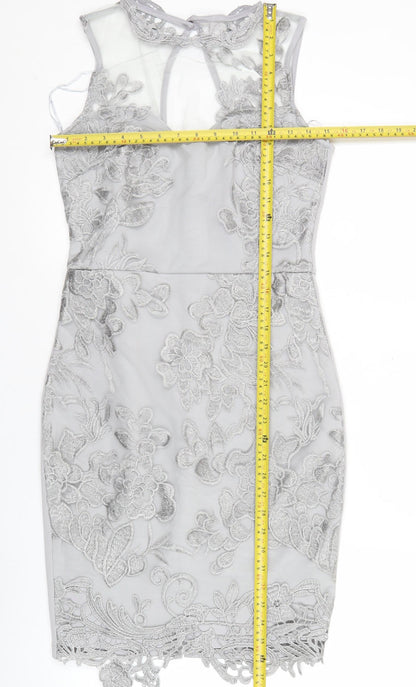 Liasy London Women’s Grey Lace Sheath Dress Size 10 Wedding Party
