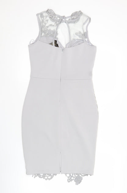 Liasy London Women’s Grey Lace Sheath Dress Size 10 Wedding Party
