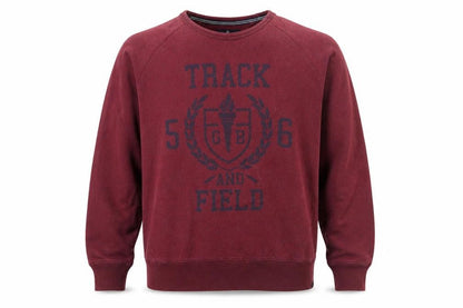 Front view of Easy Men’s XL Red Pullover Sweatshirt Track & Field Graphic Cotton Blend