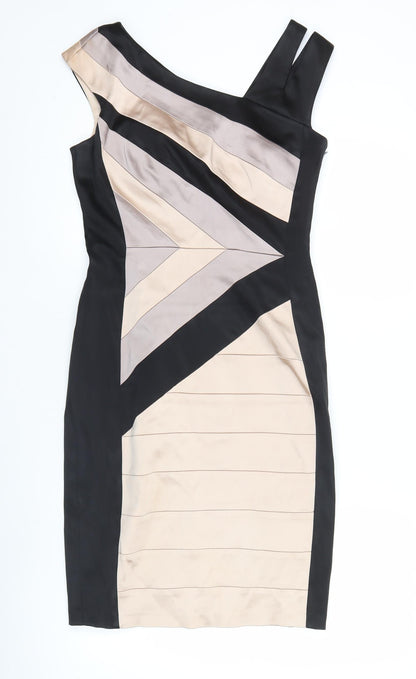 JAX Women’s Black Beige Sheath One Shoulder Cocktail Dress Size 8