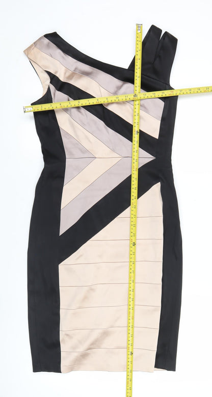 JAX Women’s Black Beige Sheath One Shoulder Cocktail Dress Size 8